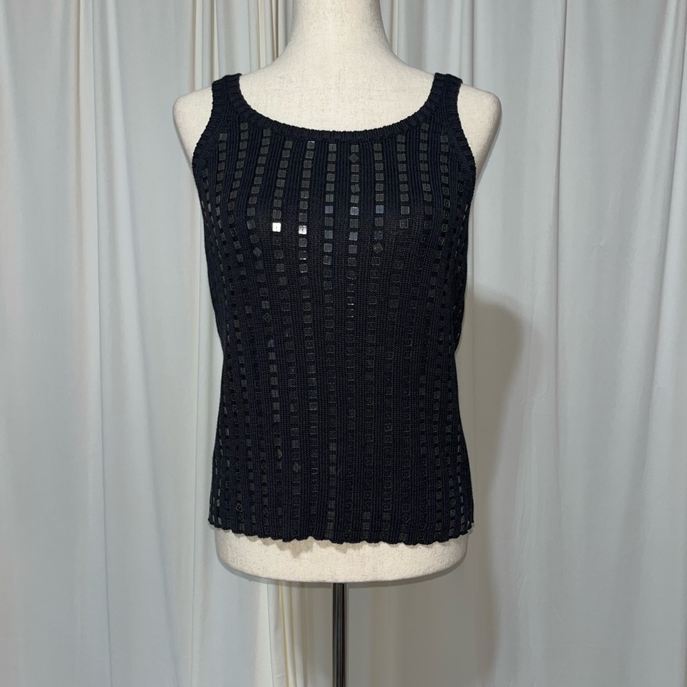 Laundry by Shelli Segal‎ Black Sequin Sleeveless Knit Sweater Tank Top